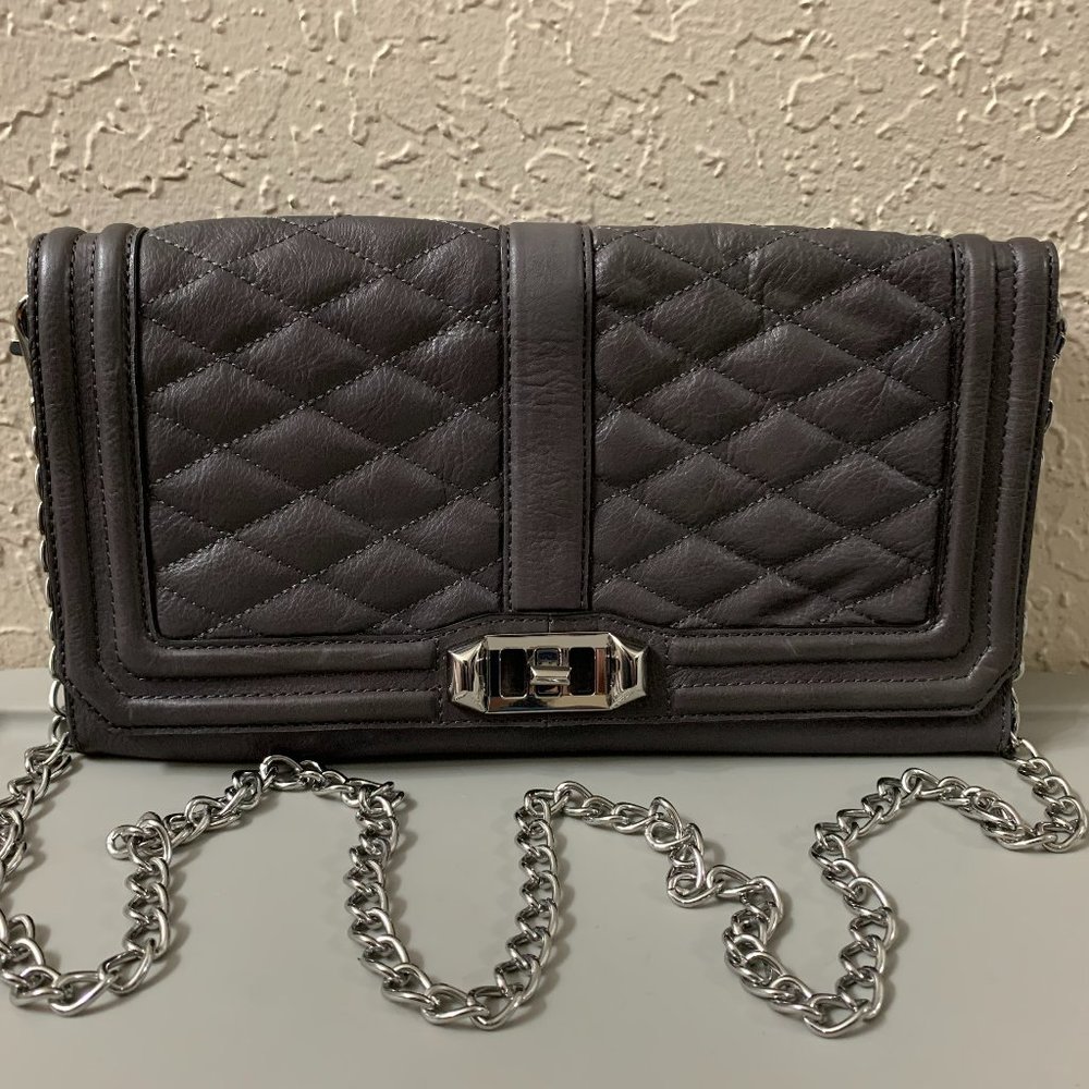 Rebecca Minkoff Quilted Love Clutch with Chain *Gray*